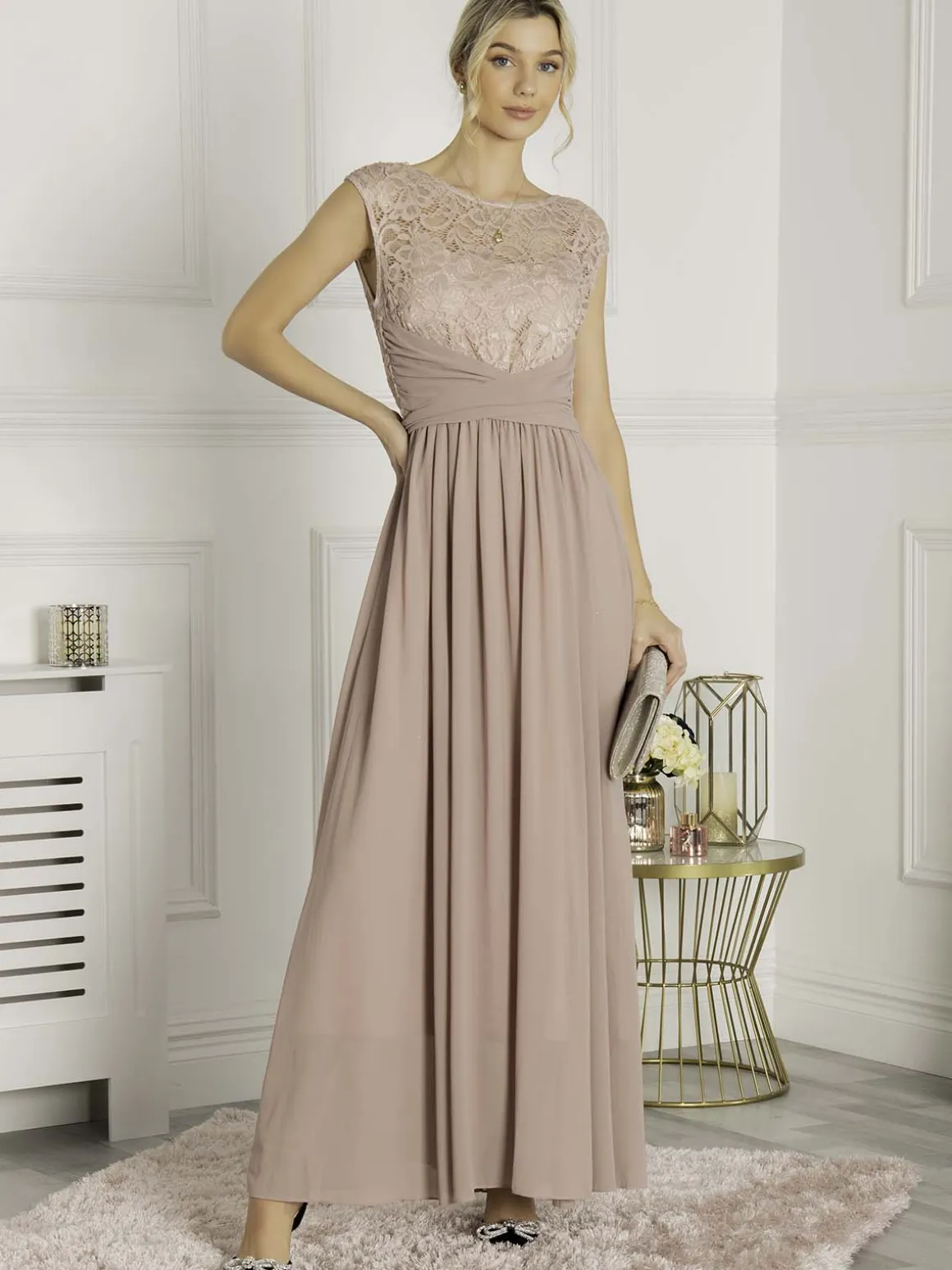 Lace Bodice Chiffon Maxi Bridesmaid Dress, Mauve