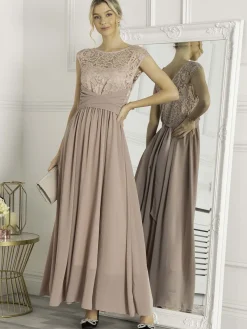Lace Bodice Chiffon Maxi Bridesmaid Dress, Mauve