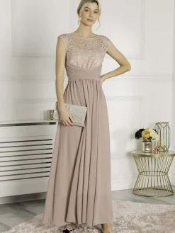 Lace Bodice Chiffon Maxi Bridesmaid Dress, Mauve