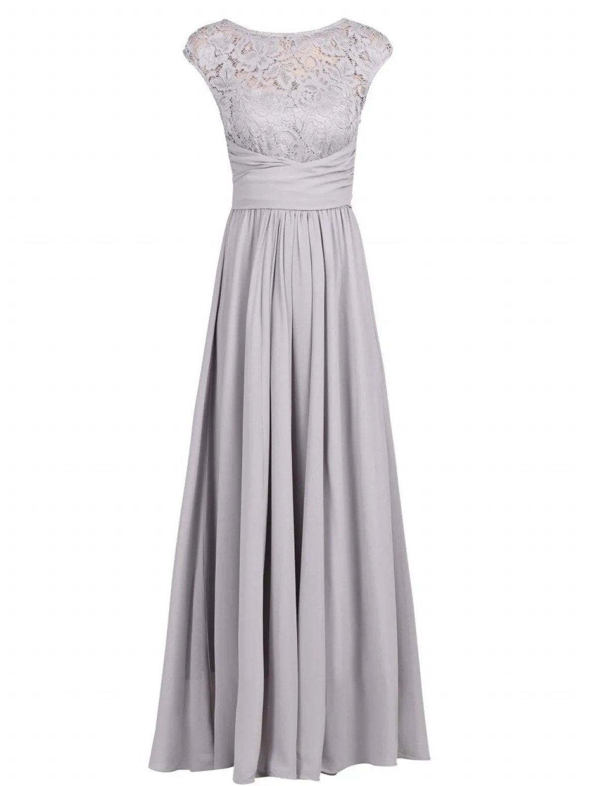 Lace Bodice Chiffon Maxi Bridesmaid Dress, Sliver Grey