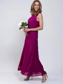 Lace Fit & Flare Maxi Bridesmaid Dress, Magenta