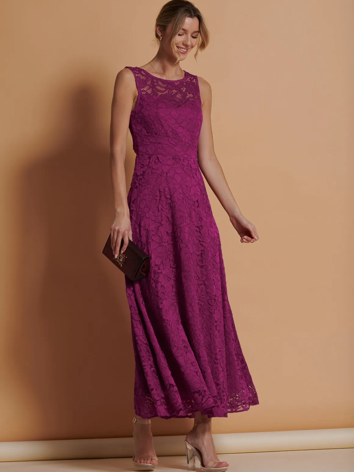 Lace Fit & Flare Maxi Bridesmaid Dress, Magenta