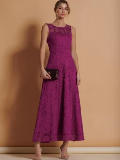 Lace Fit & Flare Maxi Bridesmaid Dress, Magenta