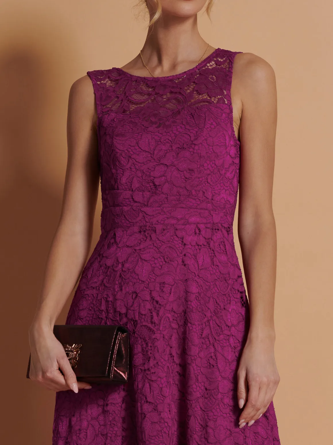 Lace Fit & Flare Maxi Bridesmaid Dress, Magenta