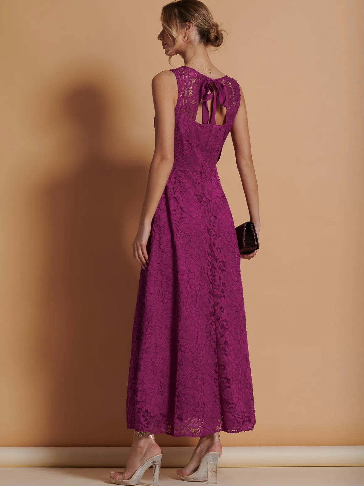 Lace Fit & Flare Maxi Bridesmaid Dress, Magenta