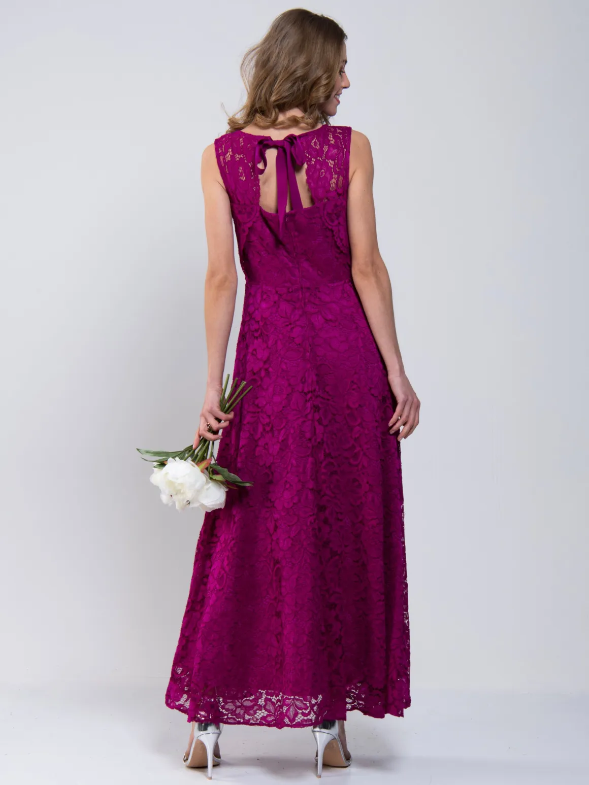 Lace Fit & Flare Maxi Bridesmaid Dress, Magenta