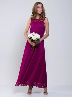Lace Fit & Flare Maxi Bridesmaid Dress, Magenta
