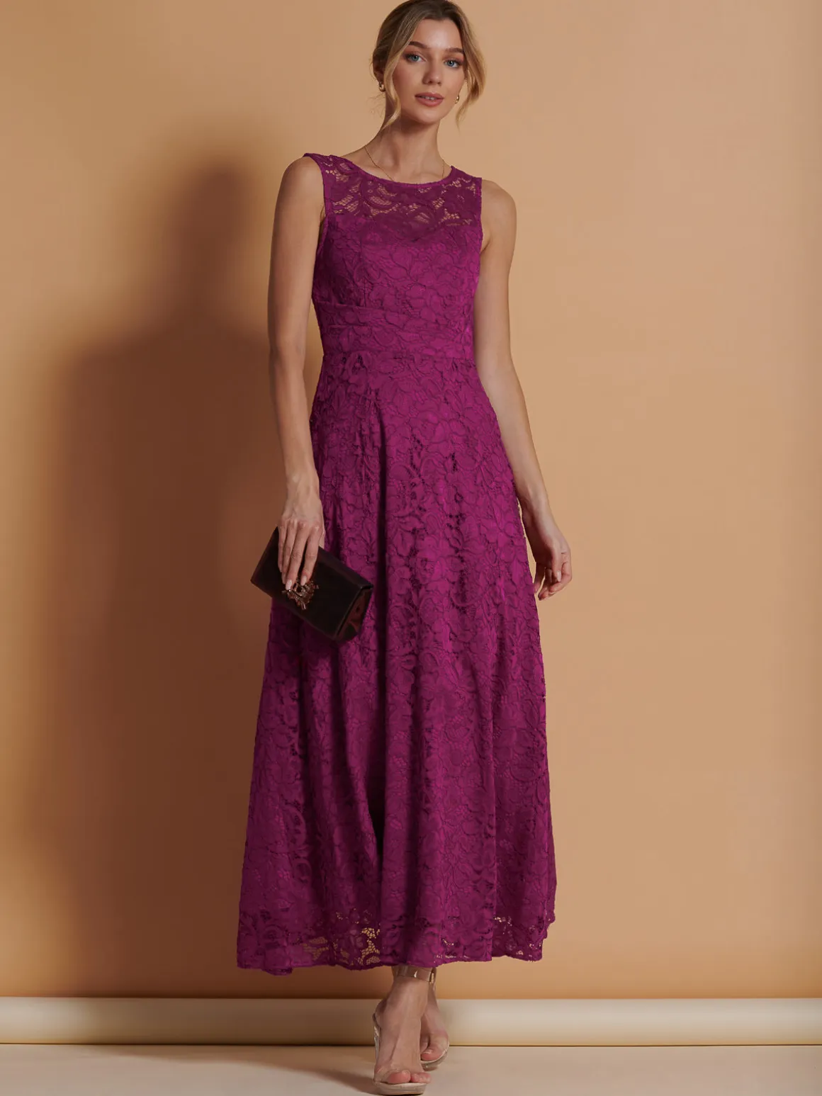 Lace Fit & Flare Maxi Bridesmaid Dress, Magenta