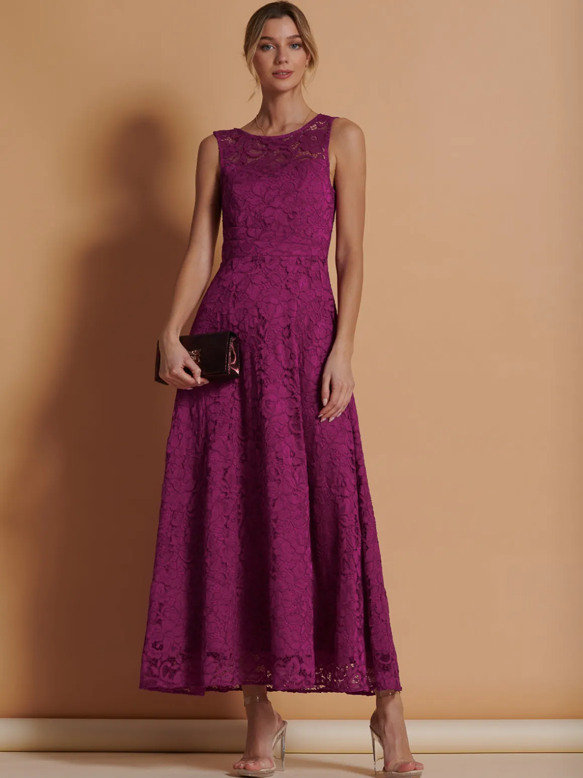 Lace Fit & Flare Maxi Bridesmaid Dress, Magenta