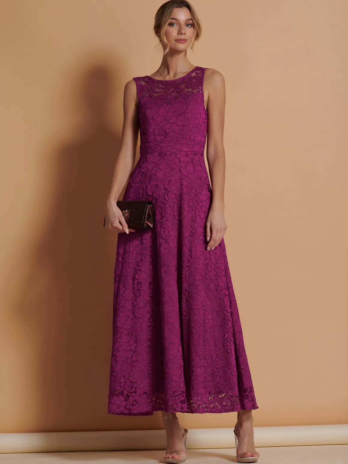 Lace Fit & Flare Maxi Bridesmaid Dress, Magenta