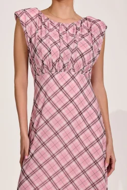 Lace Insert Mesh Maxi Dress, Pink Check