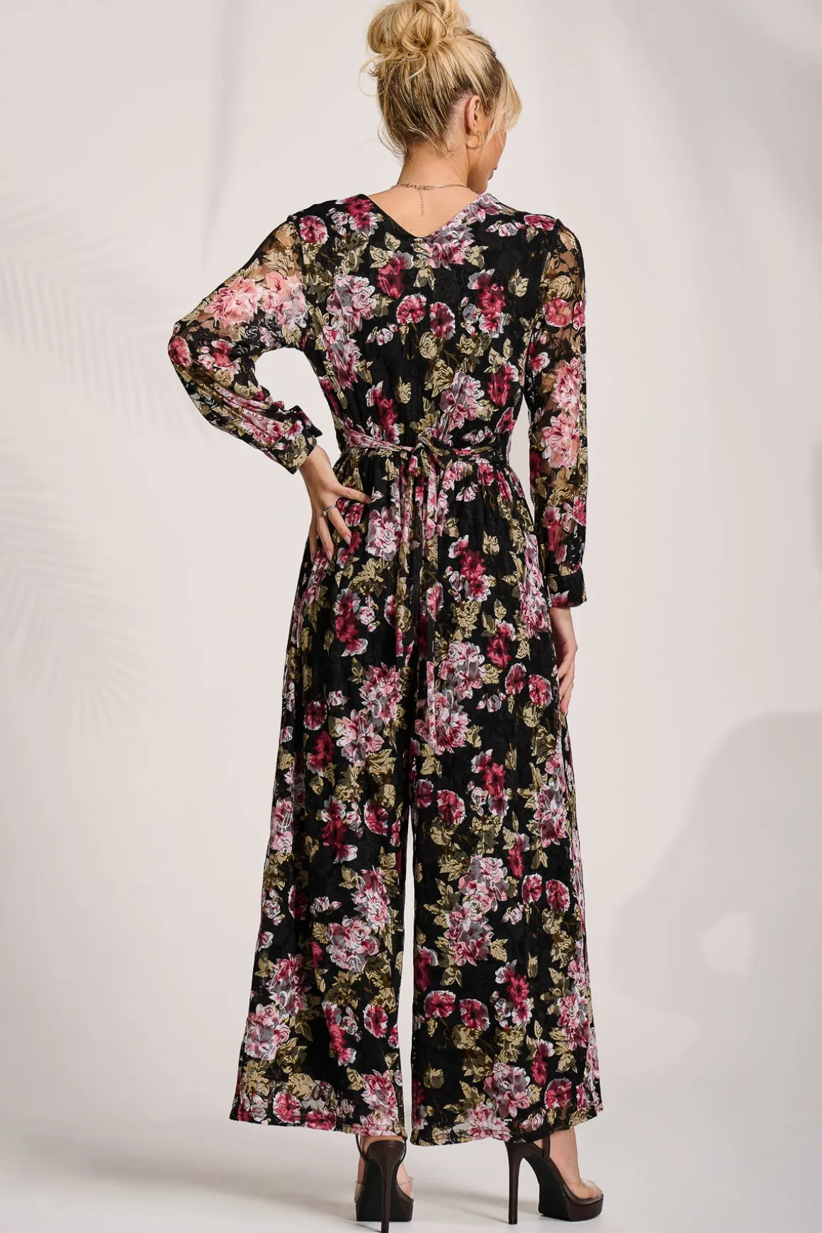 Lace Long Sleeve Jumpsuit, Multi Floral