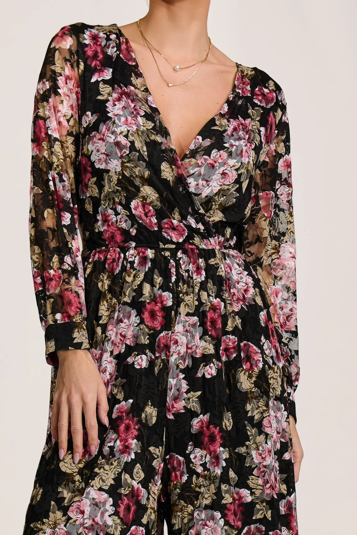 Lace Long Sleeve Jumpsuit, Multi Floral