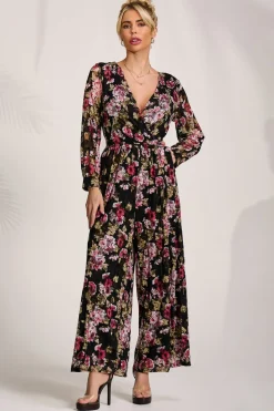 Lace Long Sleeve Jumpsuit, Multi Floral