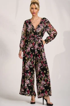 Lace Long Sleeve Jumpsuit, Multi Floral