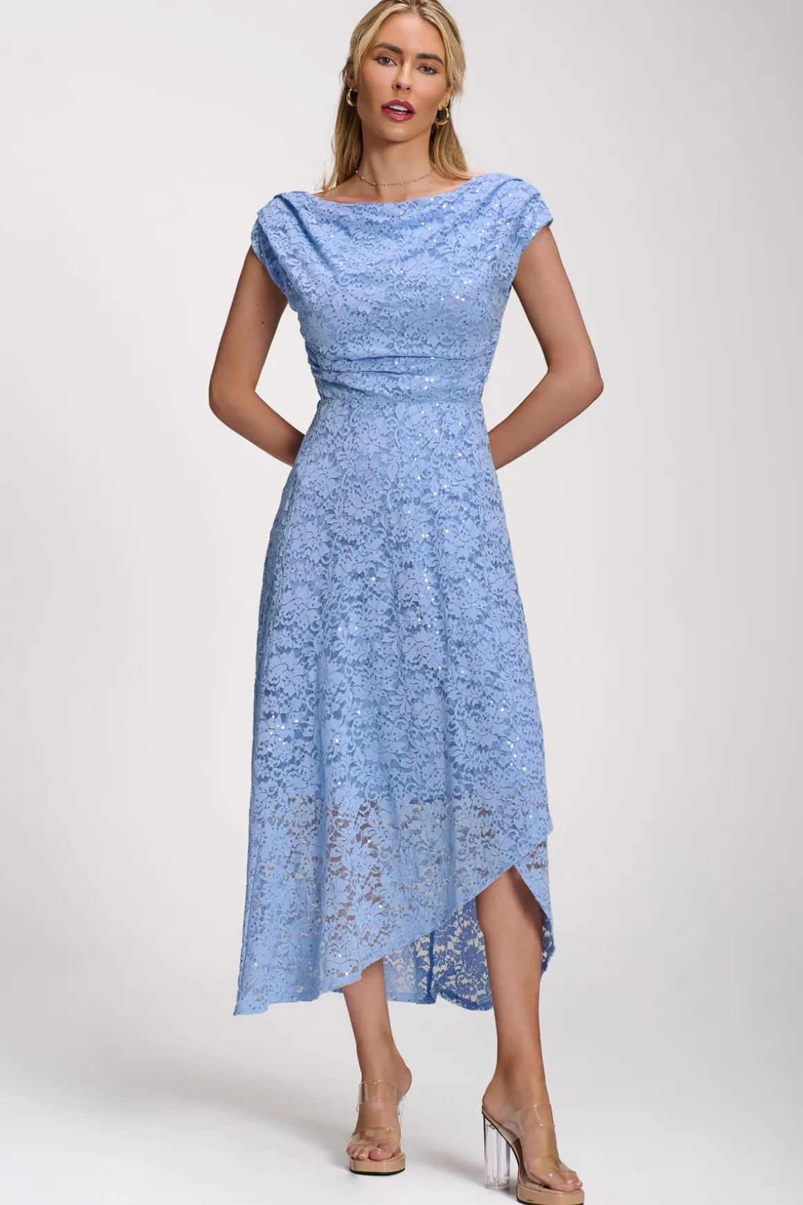 Lace Sequin Embellished Midi Dress, Blue