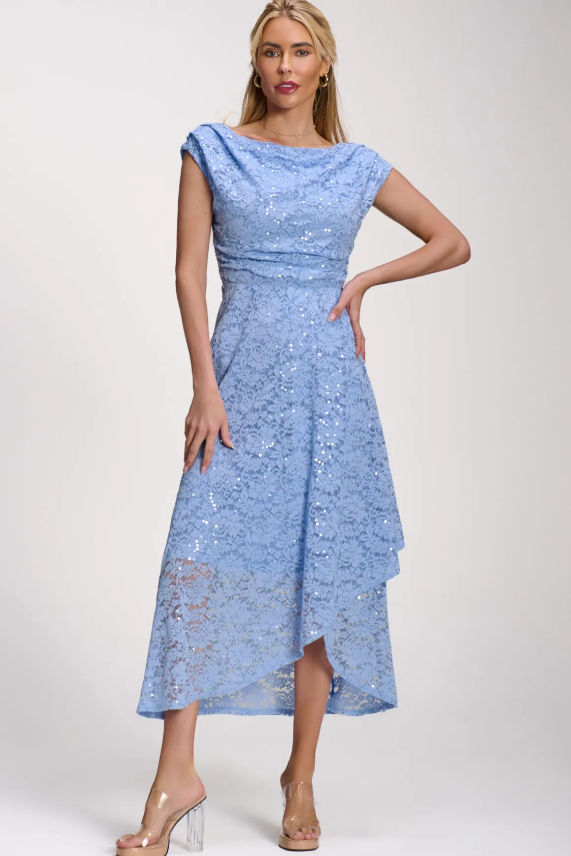 Lace Sequin Embellished Midi Dress, Blue