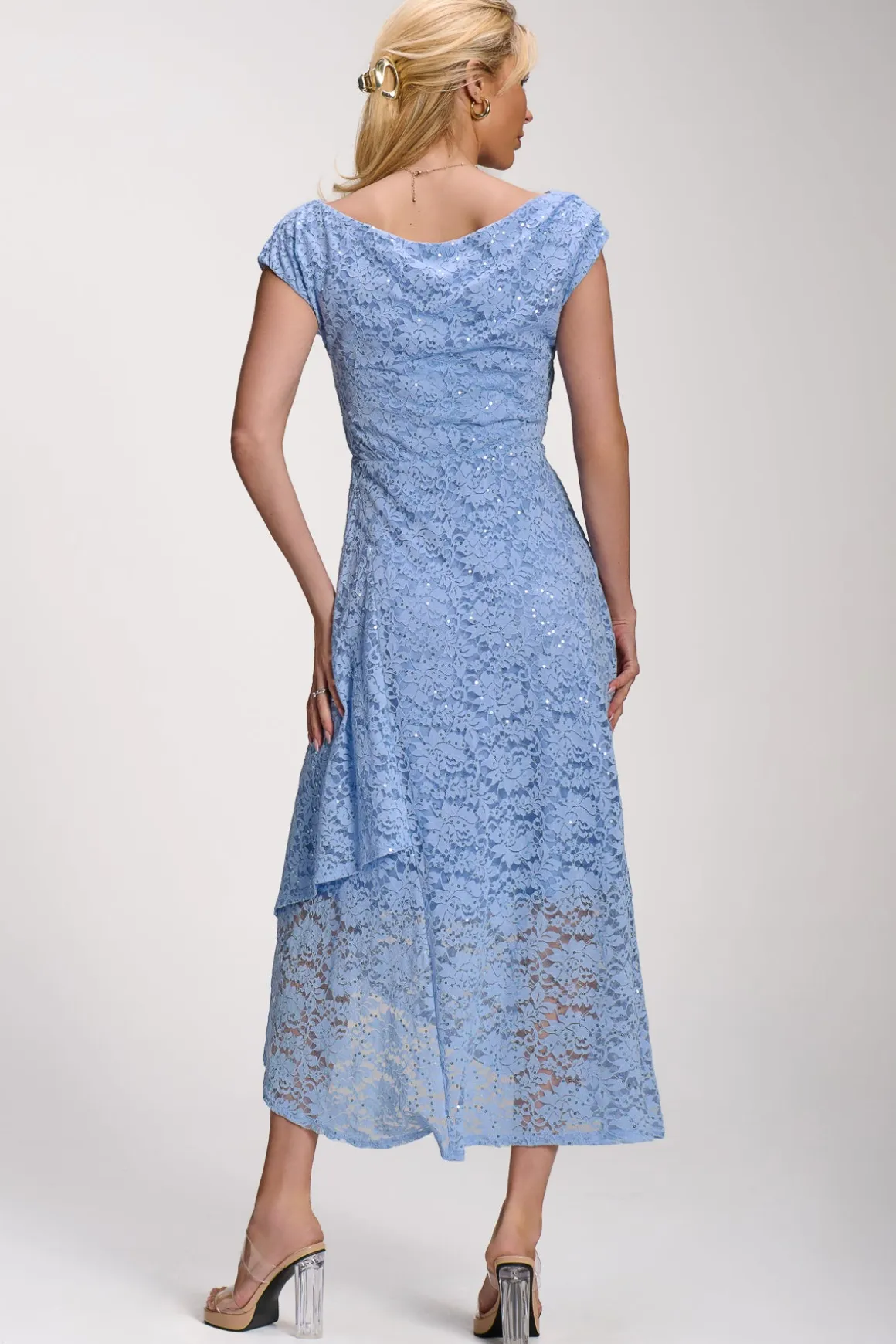 Lace Sequin Embellished Midi Dress, Blue