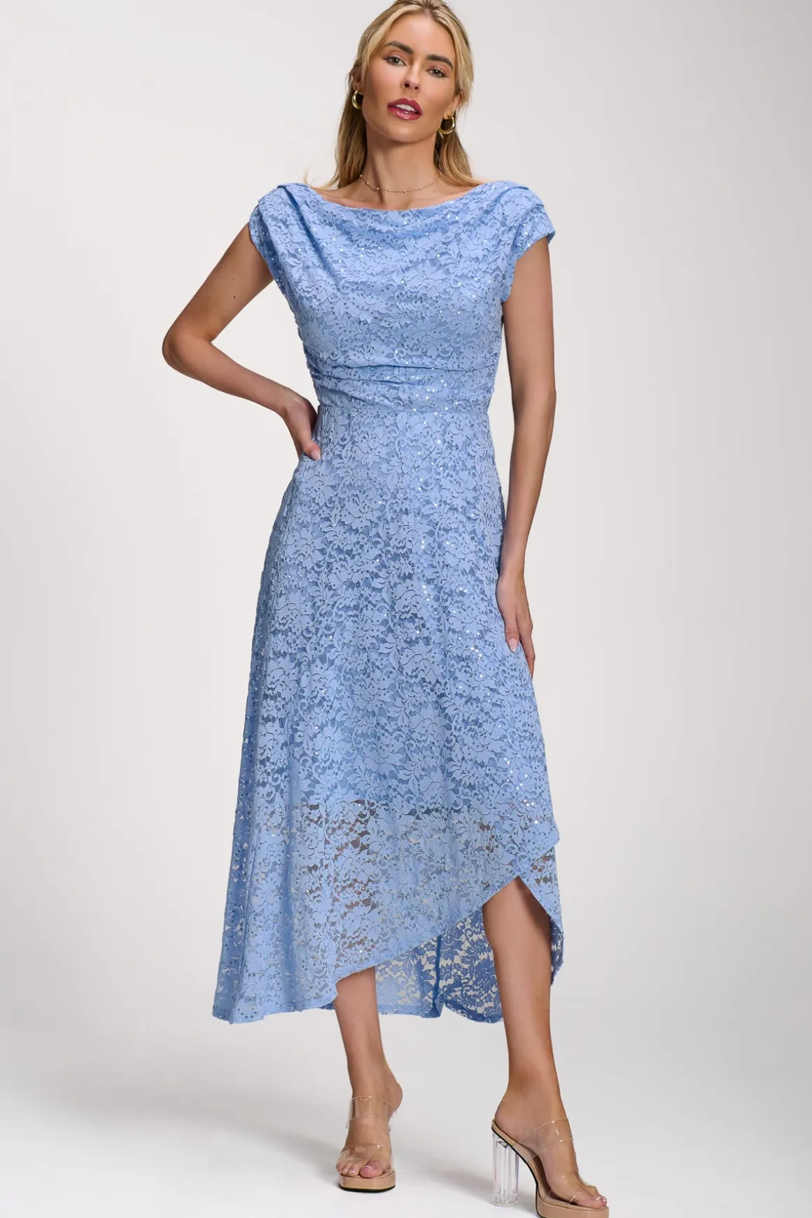Lace Sequin Embellished Midi Dress, Blue