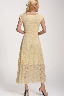Lace Sequin Embellished Midi Dress, Butter Yellow