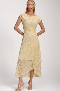 Lace Sequin Embellished Midi Dress, Butter Yellow