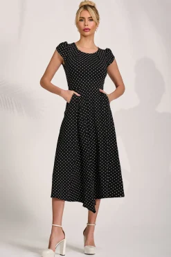 Lap Over Short Sleeve Jersey Dress, Black Spot