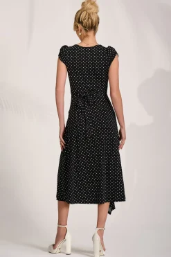 Lap Over Short Sleeve Jersey Dress, Black Spot