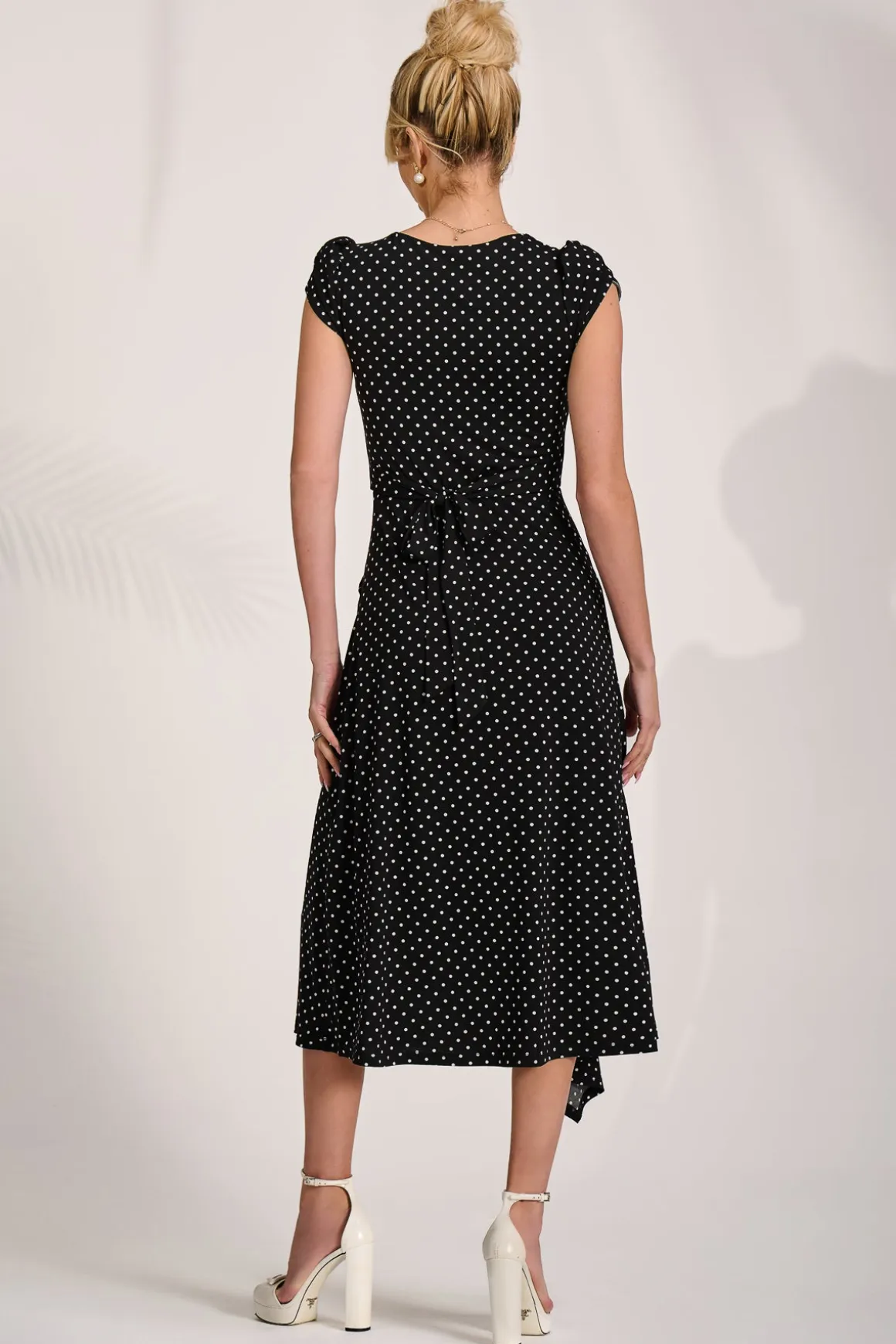 Lap Over Short Sleeve Jersey Dress, Black Spot