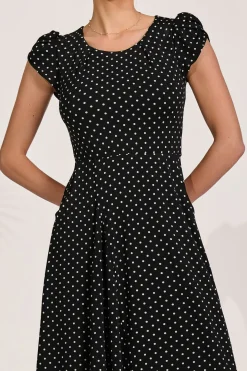 Lap Over Short Sleeve Jersey Dress, Black Spot