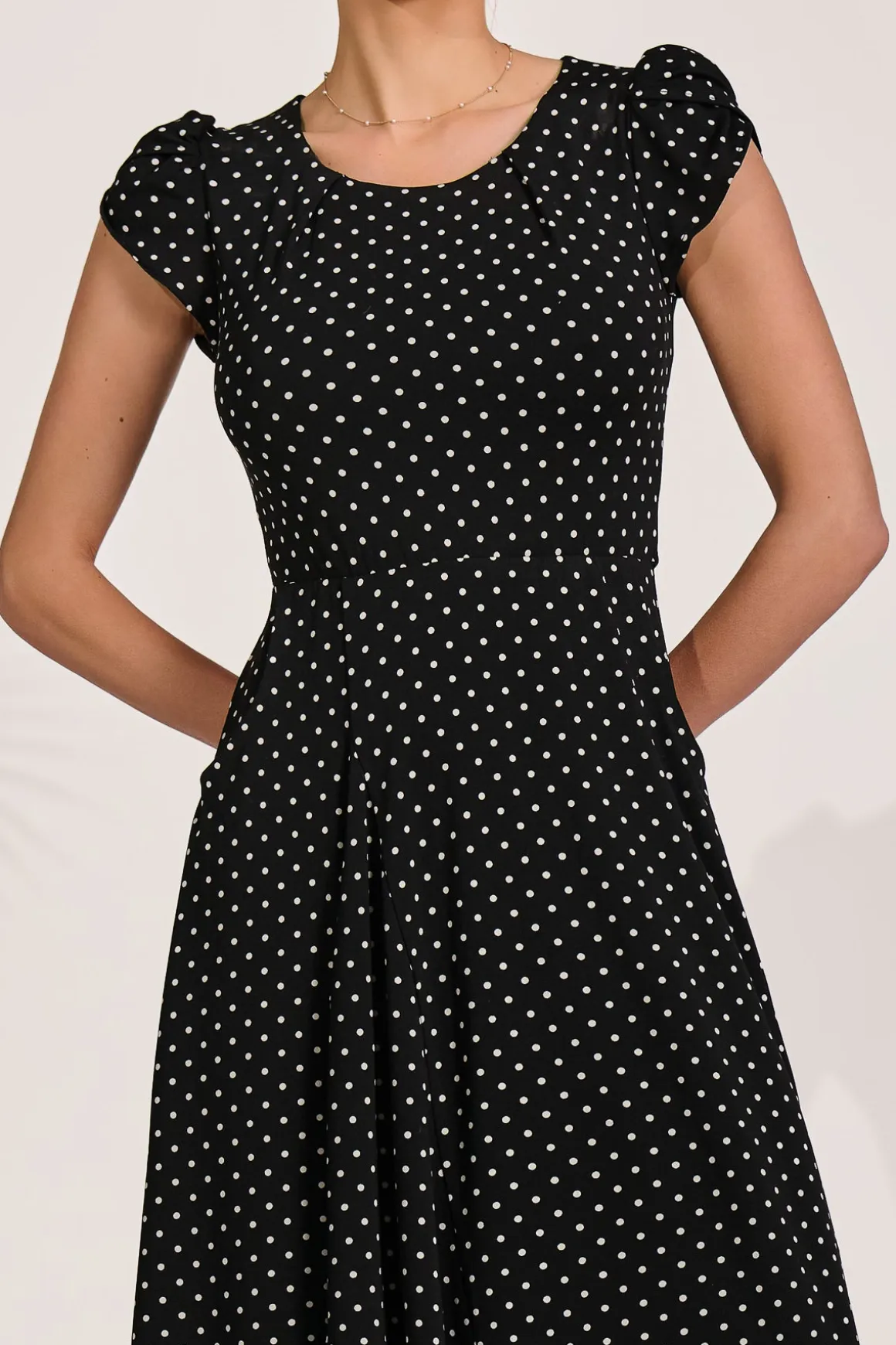 Lap Over Short Sleeve Jersey Dress, Black Spot