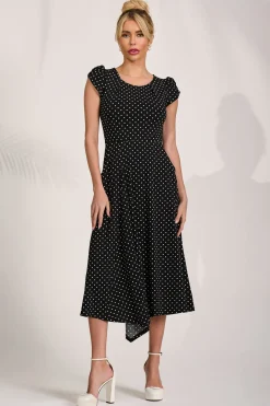 Lap Over Short Sleeve Jersey Dress, Black Spot