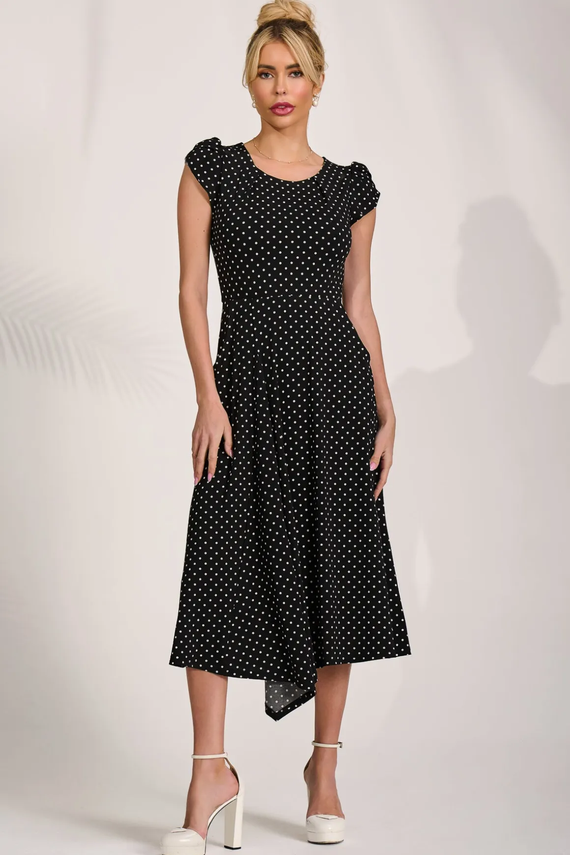 Lap Over Short Sleeve Jersey Dress, Black Spot