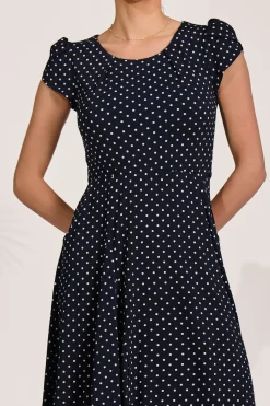 Lap Over Short Sleeve Jersey Dress, Navy Spot