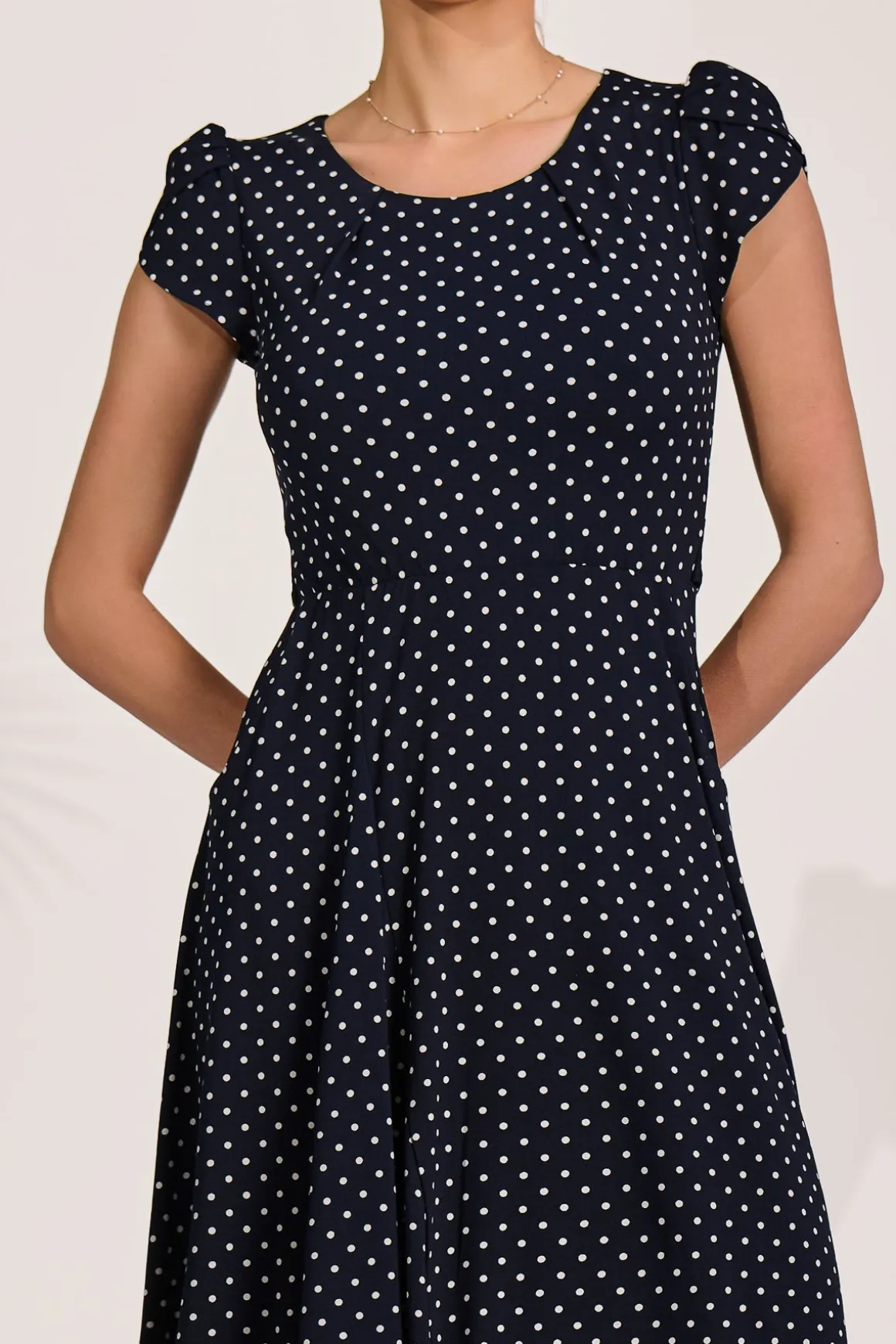 Lap Over Short Sleeve Jersey Dress, Navy Spot