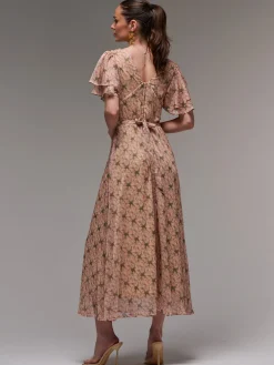 Layered Angel Sleeved Chiffon Maxi Dress, Green Floral