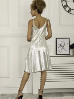 Leela Cowl Neck Tie Strap Dress, Silver (Copy) - TEMPLATE