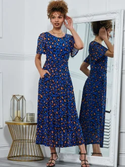 Leopard Mesh Midi Dress, Blue Animal
