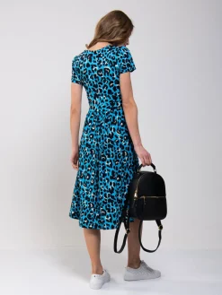 Leopard Print Fit and Flare Dress, Blue Animal