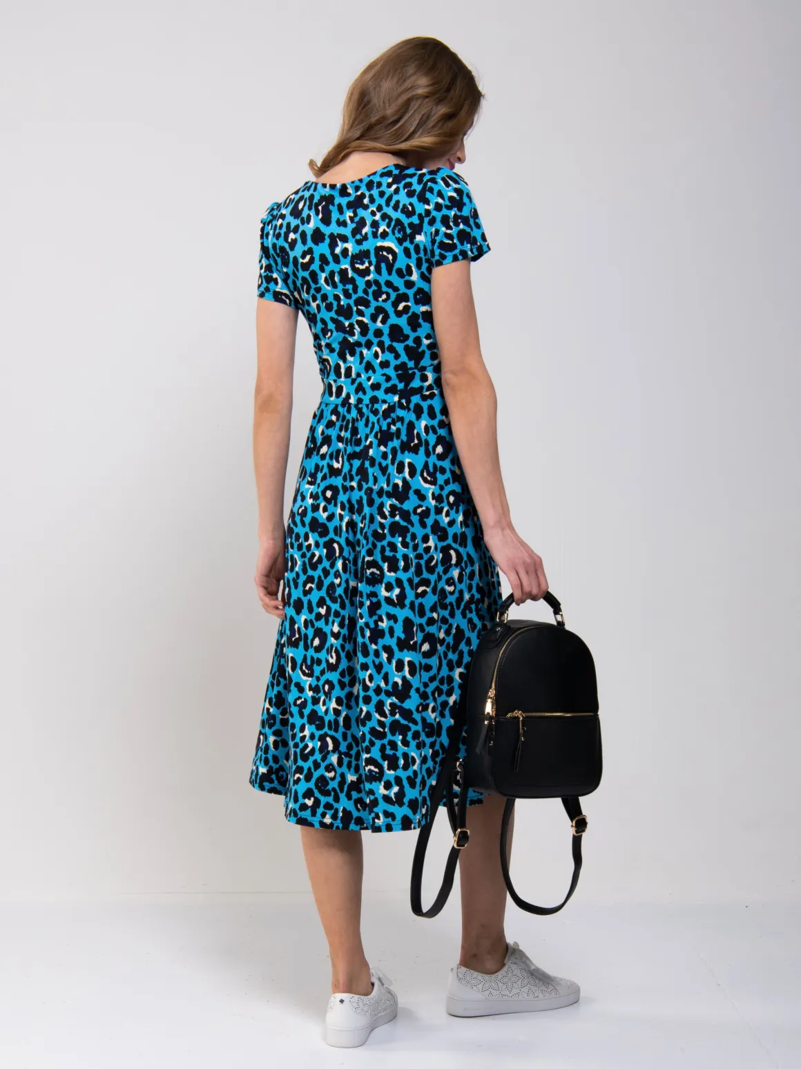 Leopard Print Fit and Flare Dress, Blue Animal