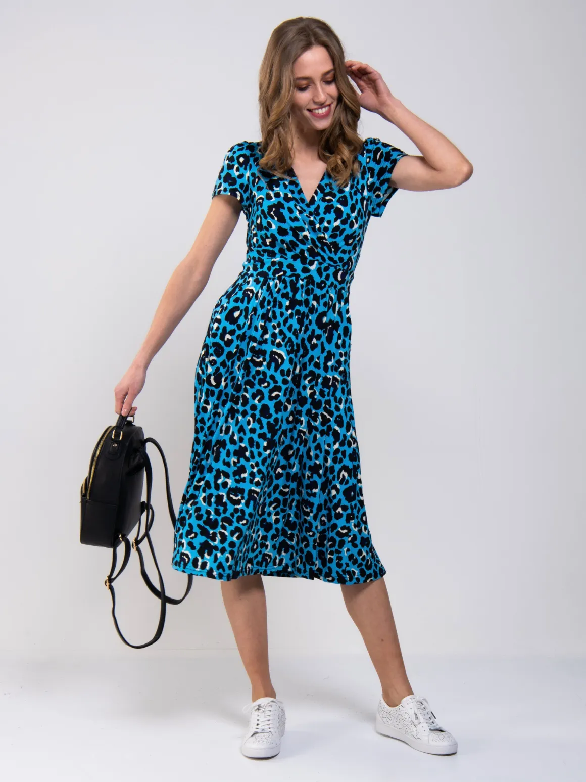 Leopard Print Fit and Flare Dress, Blue Animal
