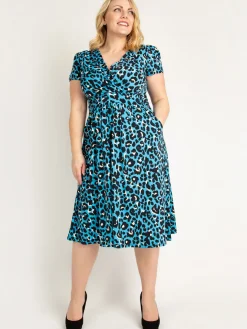 Leopard Print Fit and Flare Dress, Blue Animal