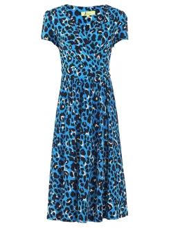 Leopard Print Fit and Flare Dress, Blue Animal