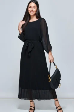 Lilyana Chiffon Pleated Maxi Dress, Black