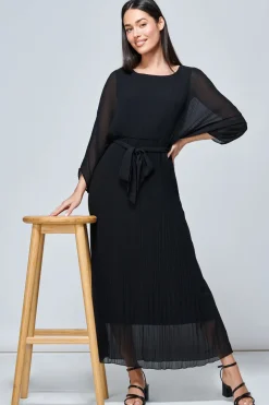 Lilyana Chiffon Pleated Maxi Dress, Black