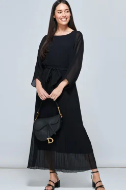 Lilyana Chiffon Pleated Maxi Dress, Black