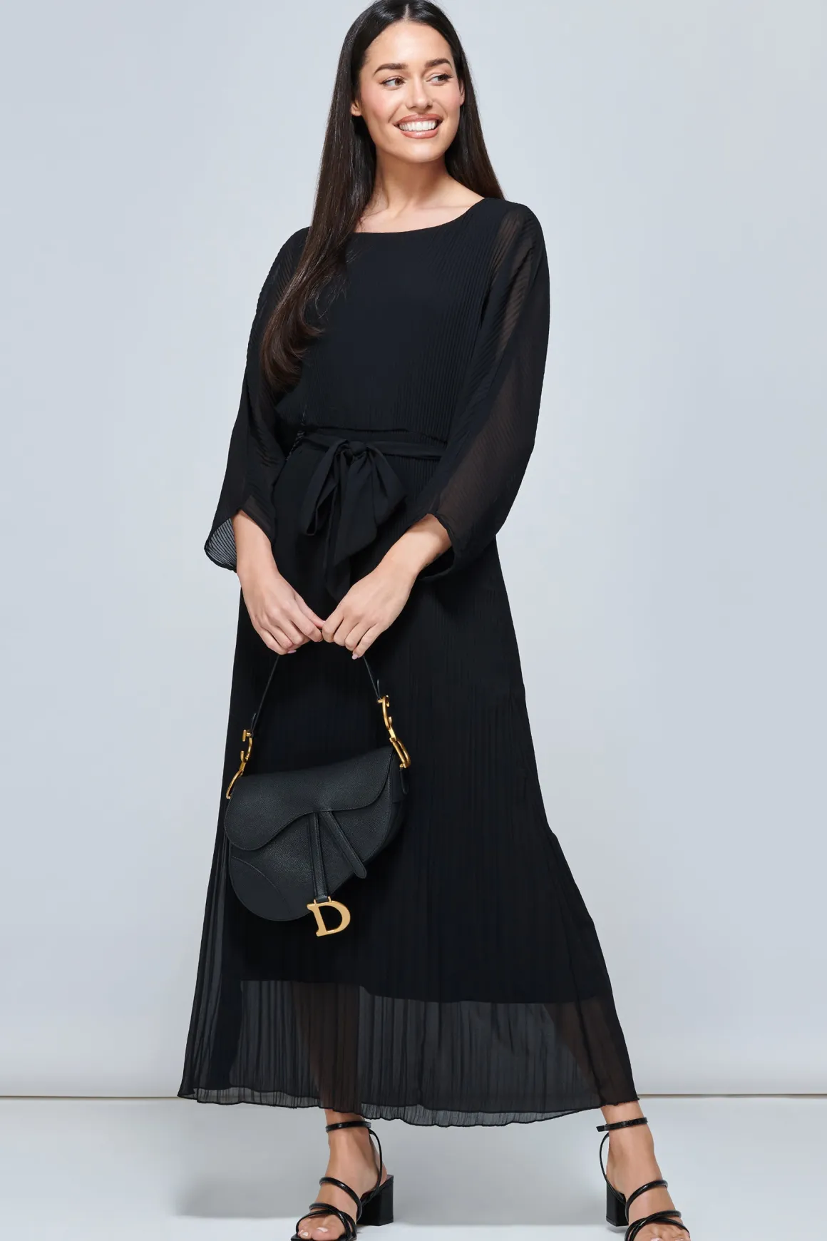 Lilyana Chiffon Pleated Maxi Dress, Black