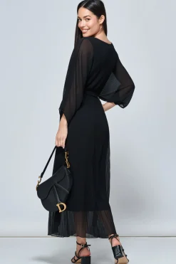 Lilyana Chiffon Pleated Maxi Dress, Black