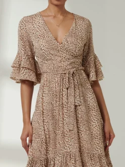 Litzy Print Flute Sleeve Midi Dress, Animal Multi