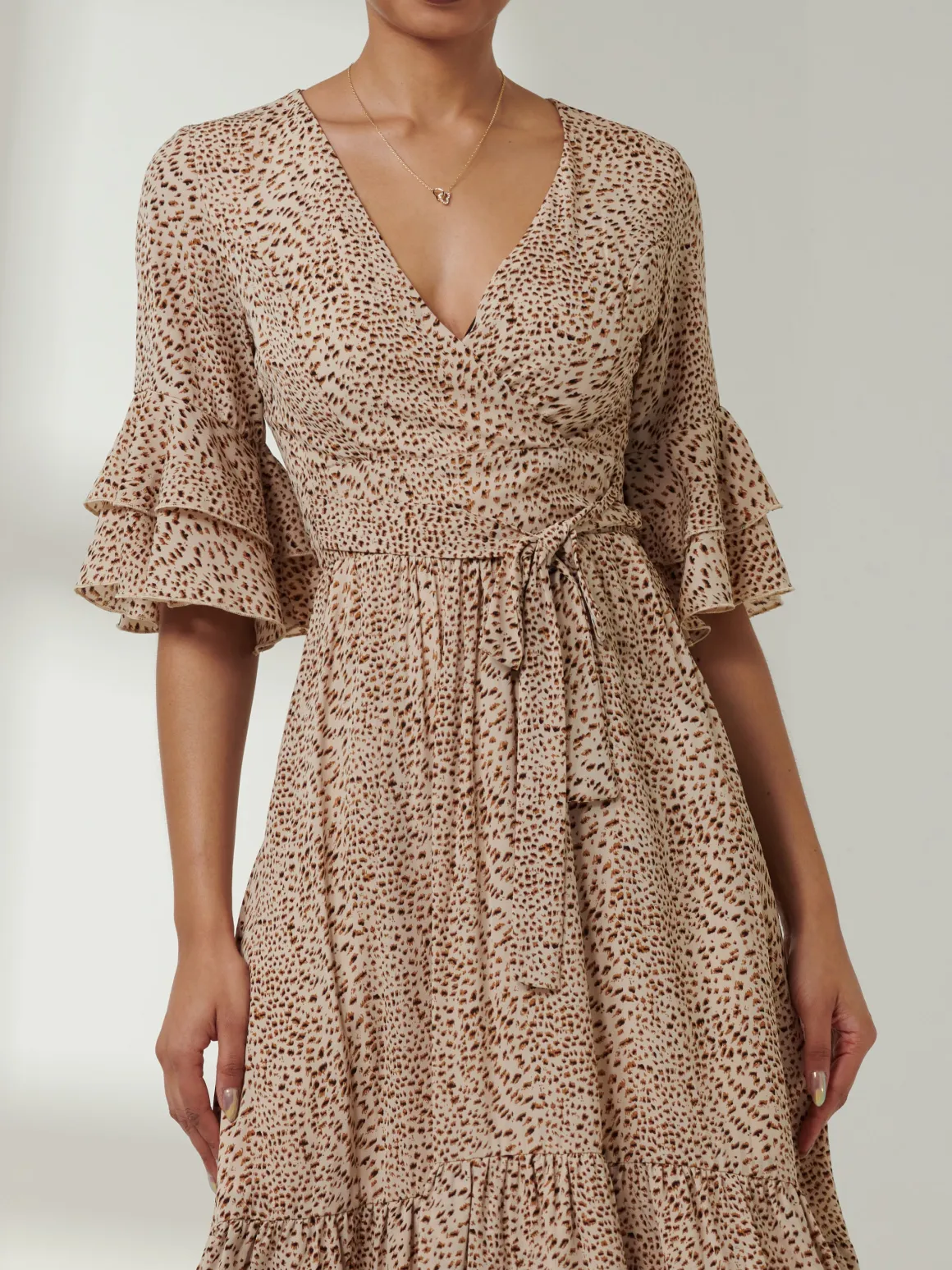 Litzy Print Flute Sleeve Midi Dress, Animal Multi