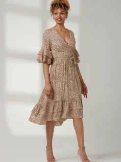 Litzy Print Flute Sleeve Midi Dress, Animal Multi